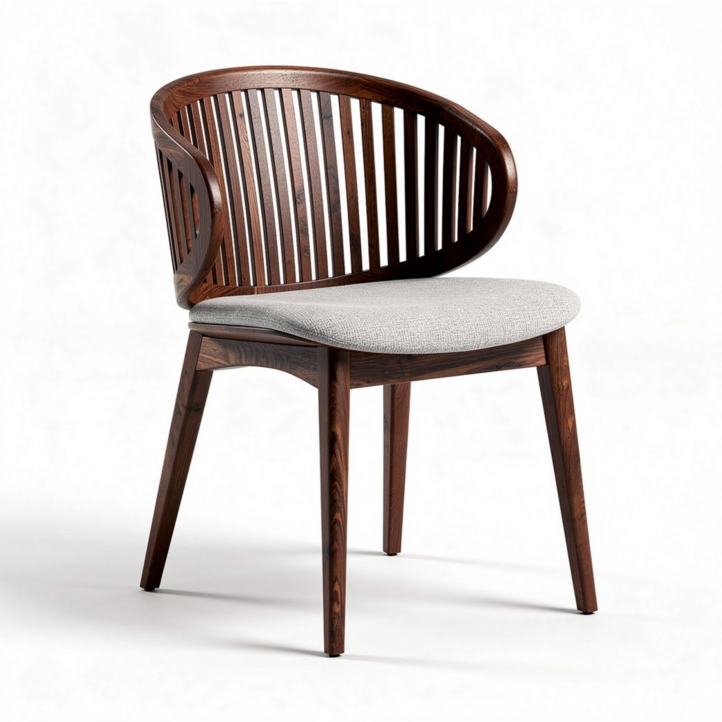 Wooden dining chair with upholstered seat and curved backrest 50 x 50 x 80cm