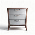 Three-drawer nightstand in walnut and gray finish with modern design 60 x 40 x 80cm