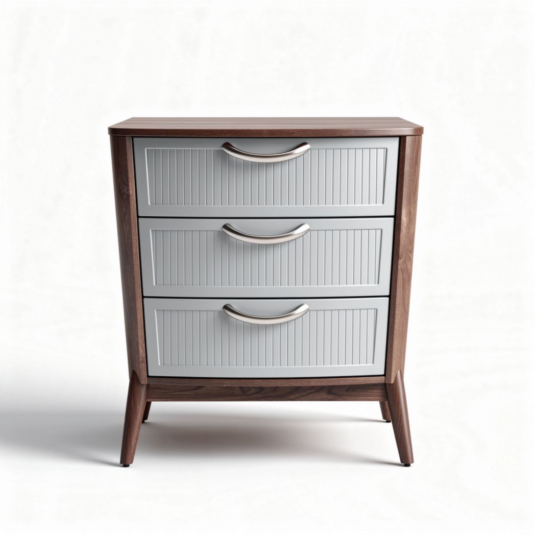 Three-drawer nightstand in walnut and gray finish with modern design 60 x 40 x 80cm