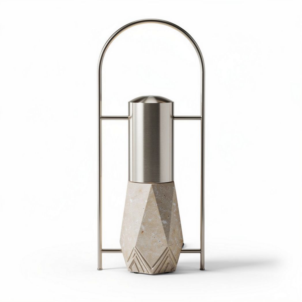 Marble and stainless steel salt and pepper grinder set with geometric design 8 x 8 x 20cm