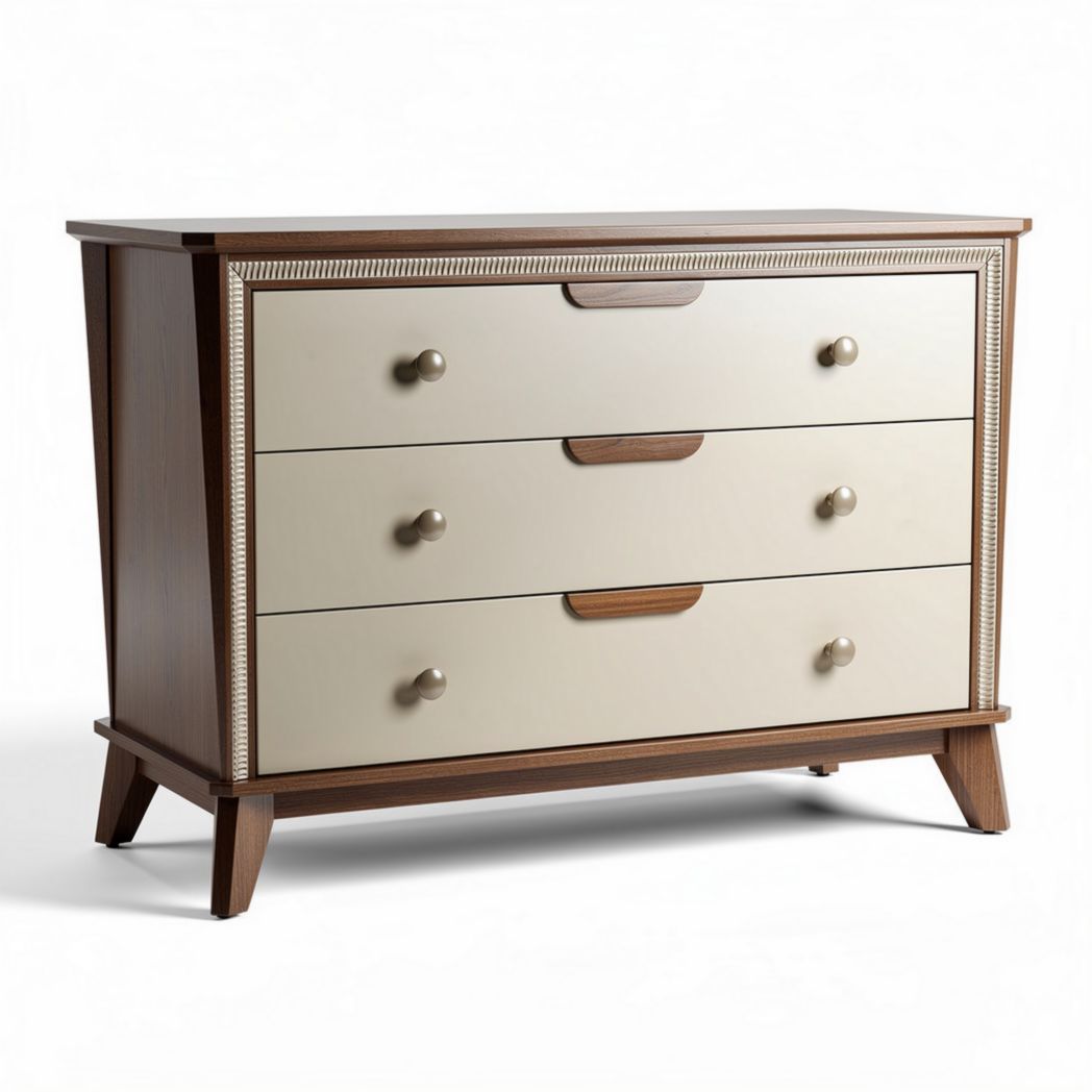 Wooden dresser with three drawers in cream and walnut finish 80 x 40 x 75cm