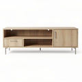 Wooden media console with open shelves and drawers 150 x 40 x 50cm