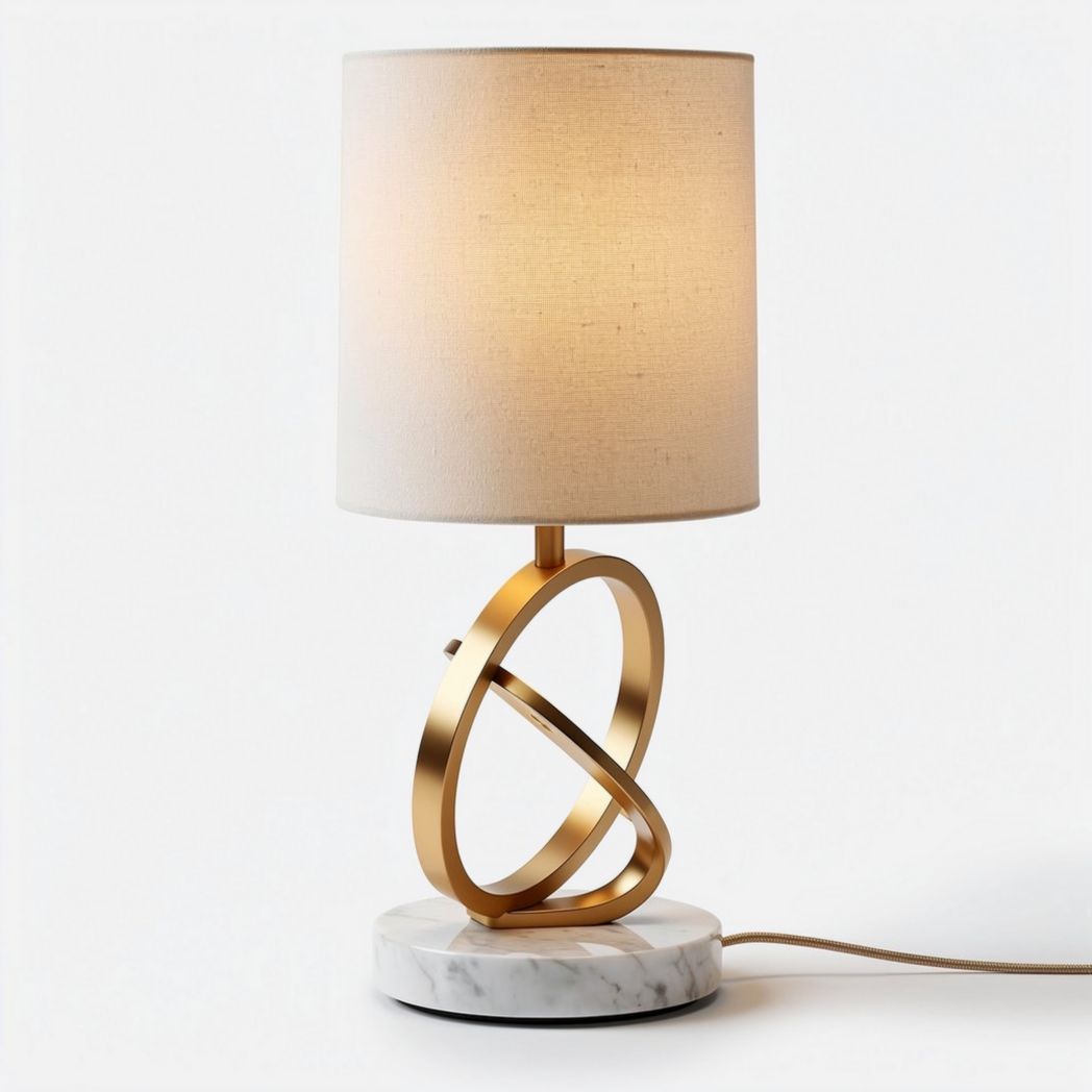 Marble and metal table lamp with fabric shade for home or office use 25 x 25 x 45cm