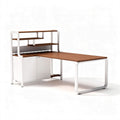 Wooden desk with storage and open shelves in white and brown finish 150 x 70 x 120cm