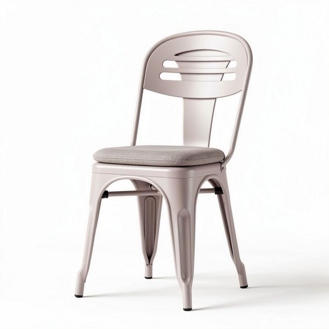 Metal dining chair with padded seat in light pink 45 x 45 x 85cm